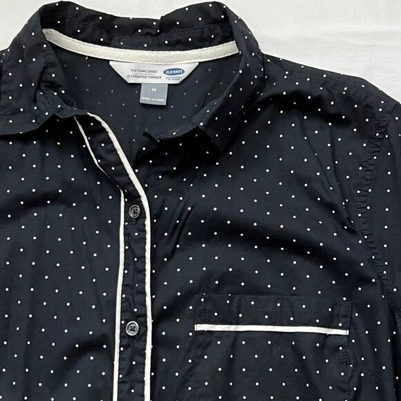 Old Navy "The Tunic" Black & White Polka Dot Long Sleeve Button Down Shirt M - Picture 2 of 6